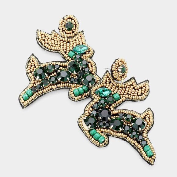 Reindeer Green Seed Bead Earrings NWT - Picture 1 of 6